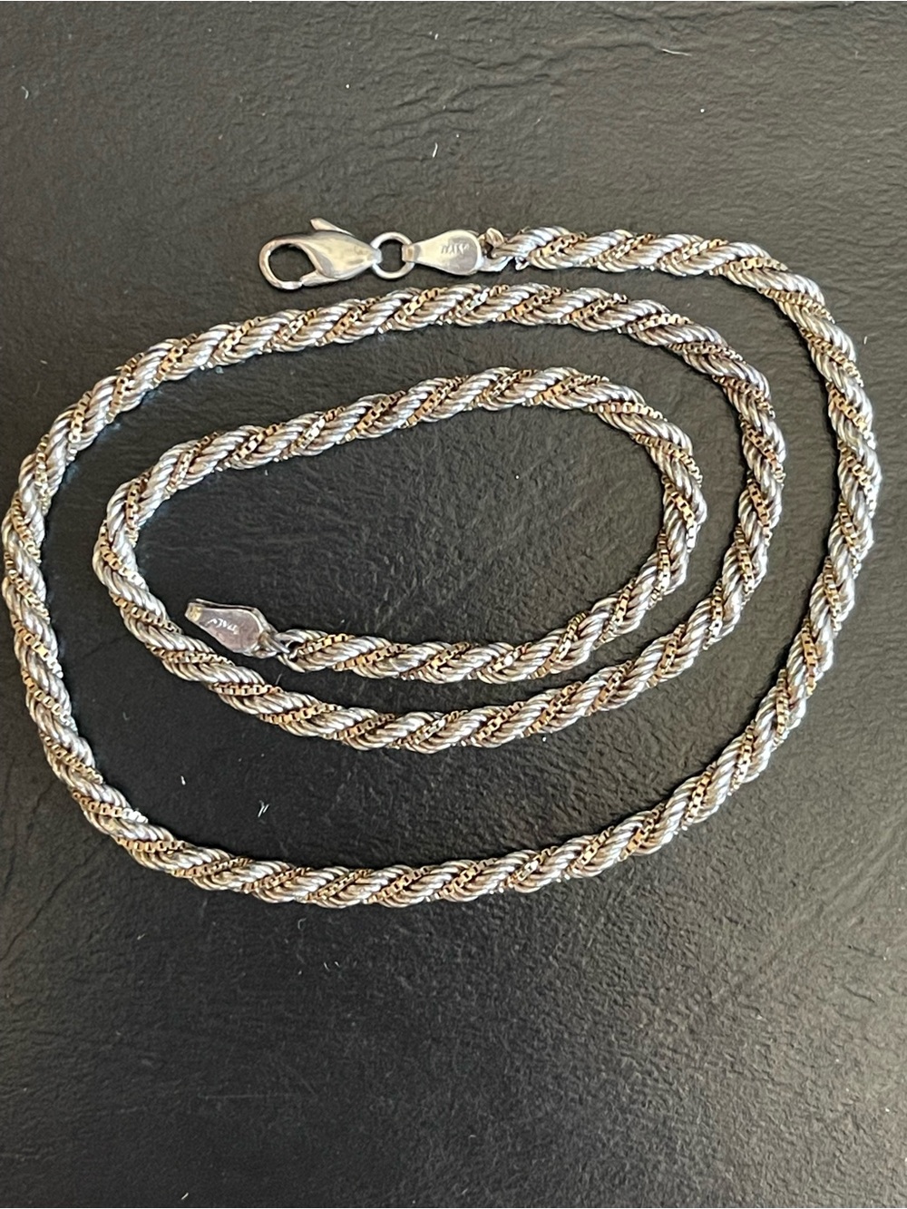 Italy Sterling Silver Two-Tone Rope Chain Necklace .